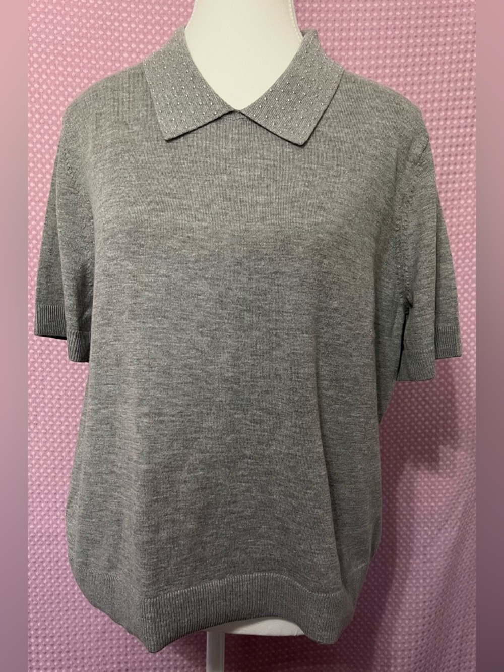 Michael Kors Gray Short-Sleeve Knit Polo Sweater